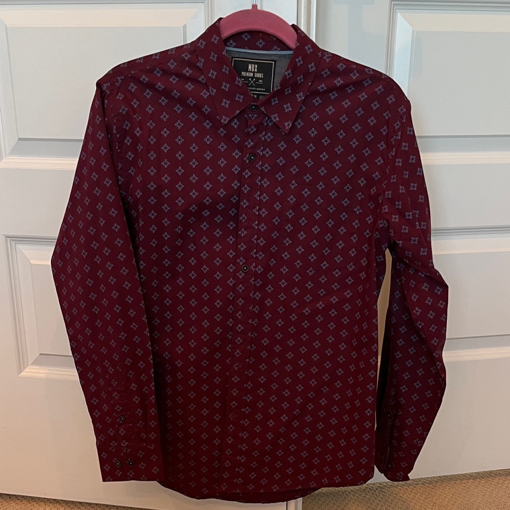 MBX Premium Goods Men's 100% Cotton Burgundy Casual Shirt Size M